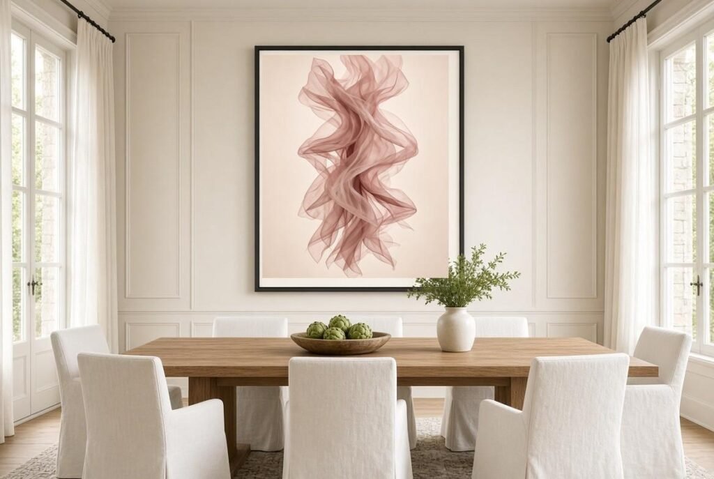 Blush pink abstract wall art dining room