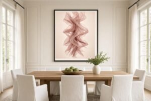 Blush pink abstract wall art dining room