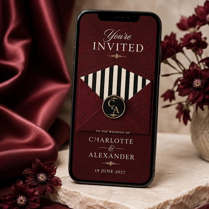 Etsy mockup service example: digital invitation shown on a phone in a styled scene