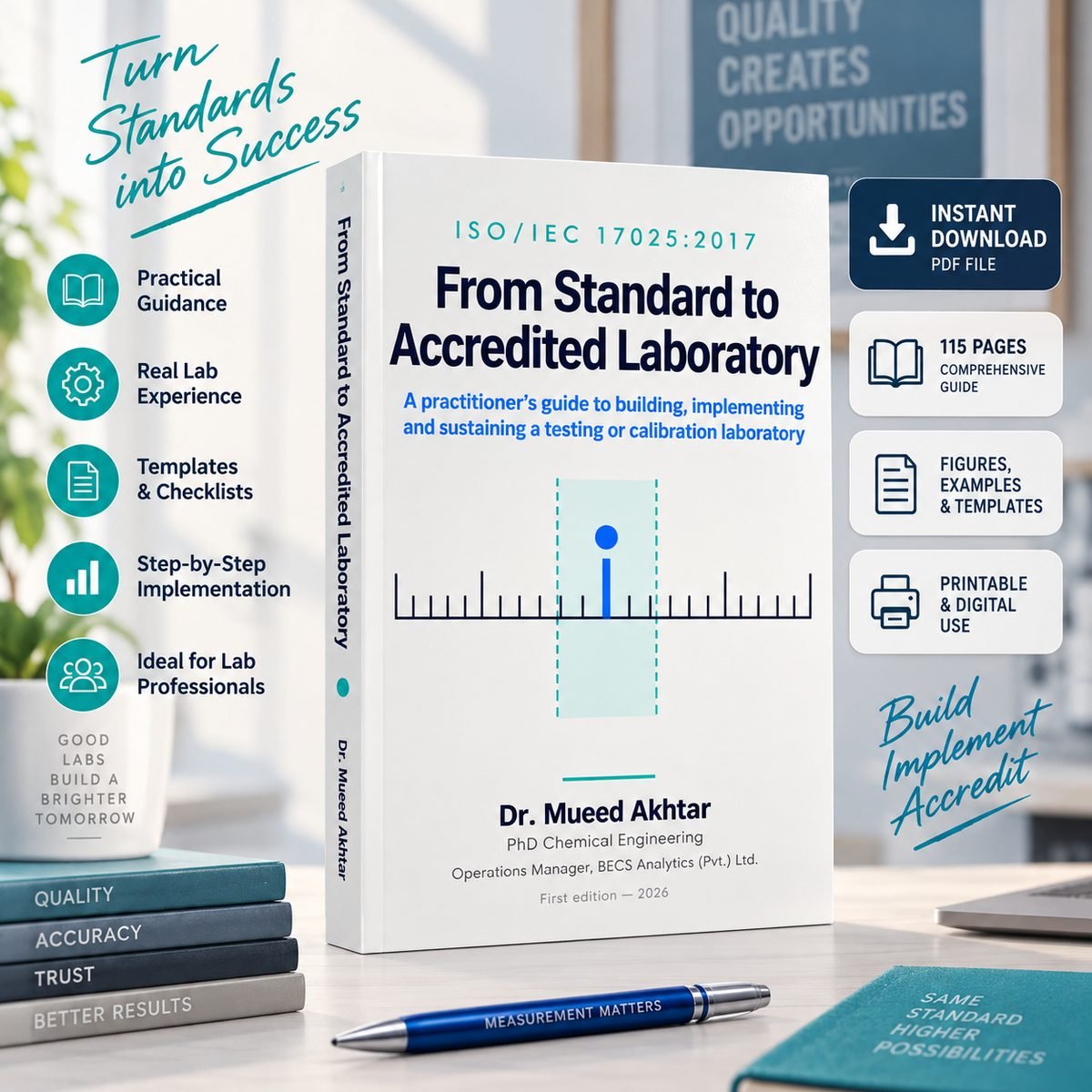 ISO 17025 book first edition 2026 by Dr. Mueed Akhtar, PDF laboratory accreditation guide with figures, examples and templates
