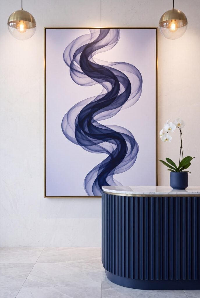 Navy blue abstract ribbon art reception