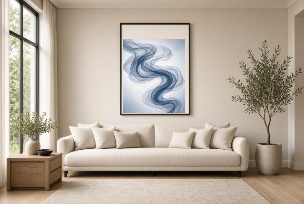 Navy blue abstract wall art living room