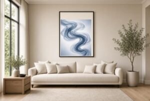 Navy blue abstract wall art living room