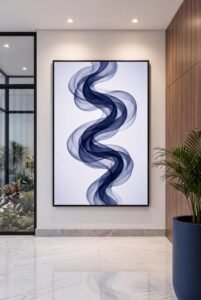 Navy blue wall art office entryway