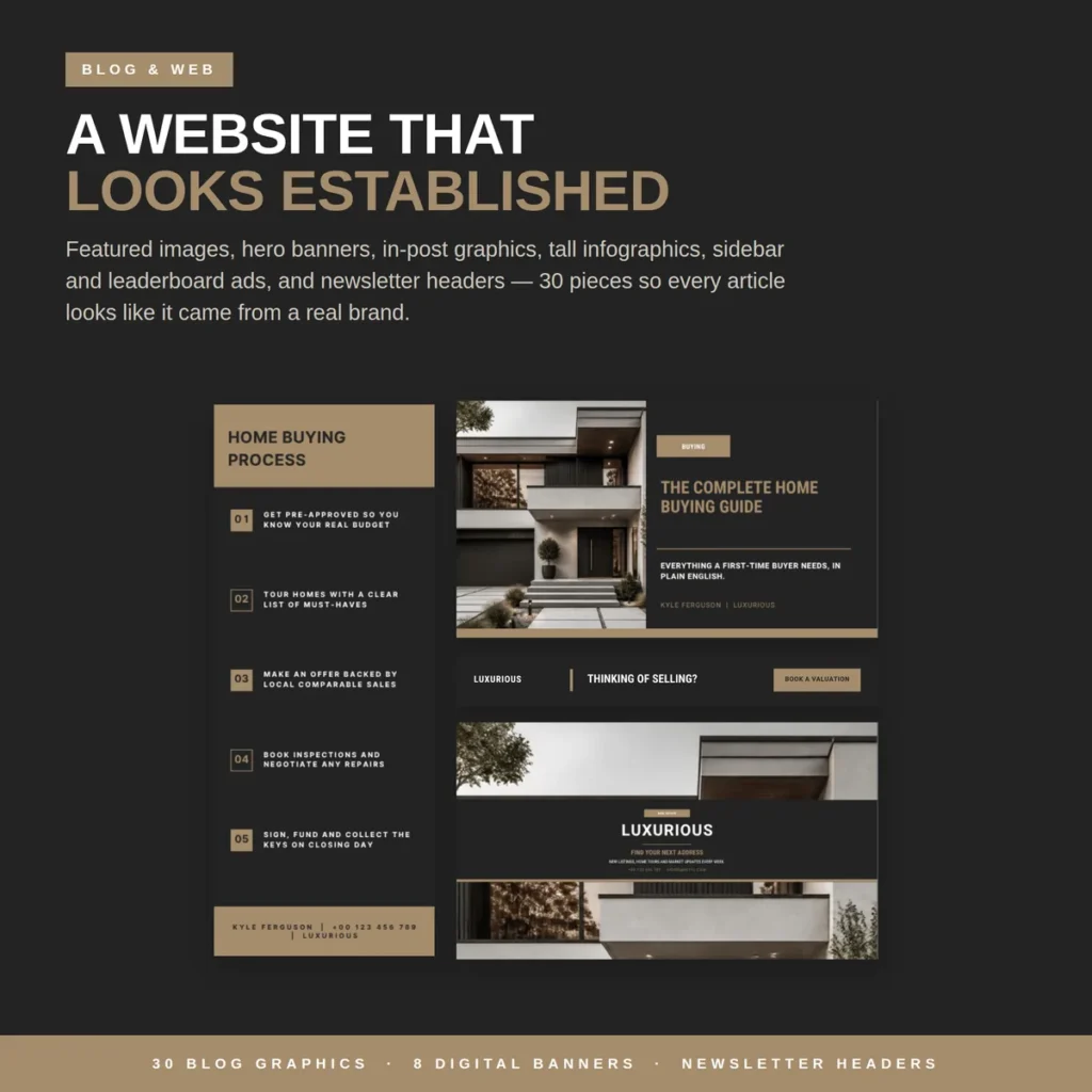 Real estate blog graphics, website hero banners, leaderboard ads and newsletter headers