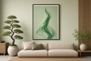 Sage green abstract wall art living room