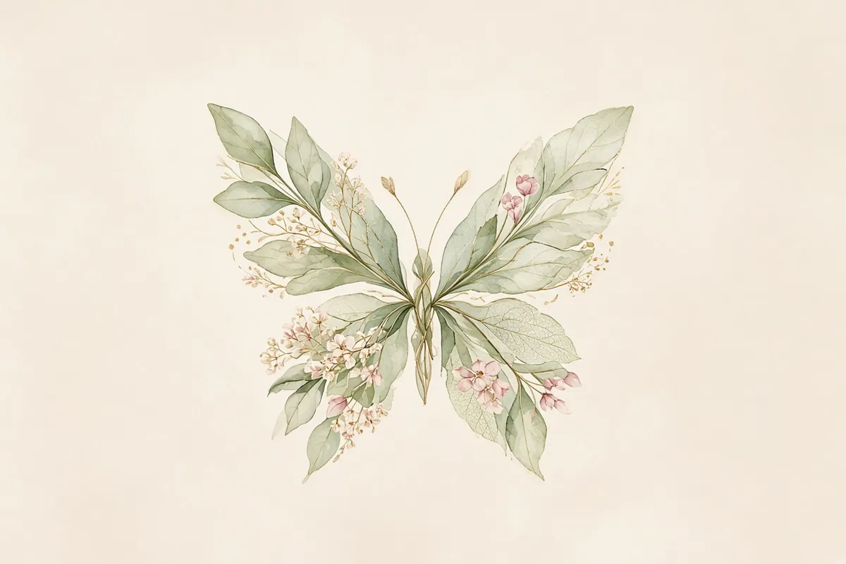 Botanical butterfly illustration of leaves and flowers representing thyroid health in women
