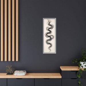 Wabi sabi ink brushstroke framed canvas hallway