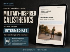 Calisthenics workout tracker cover: 8-week intermediate bodyweight plan for men over 40