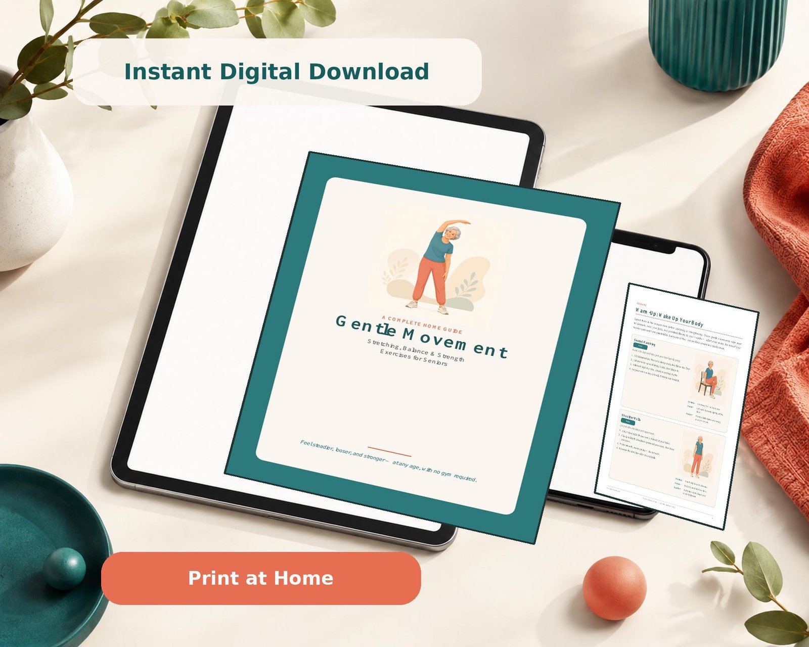 Gentle Movement guide shown on a tablet as an instant digital download