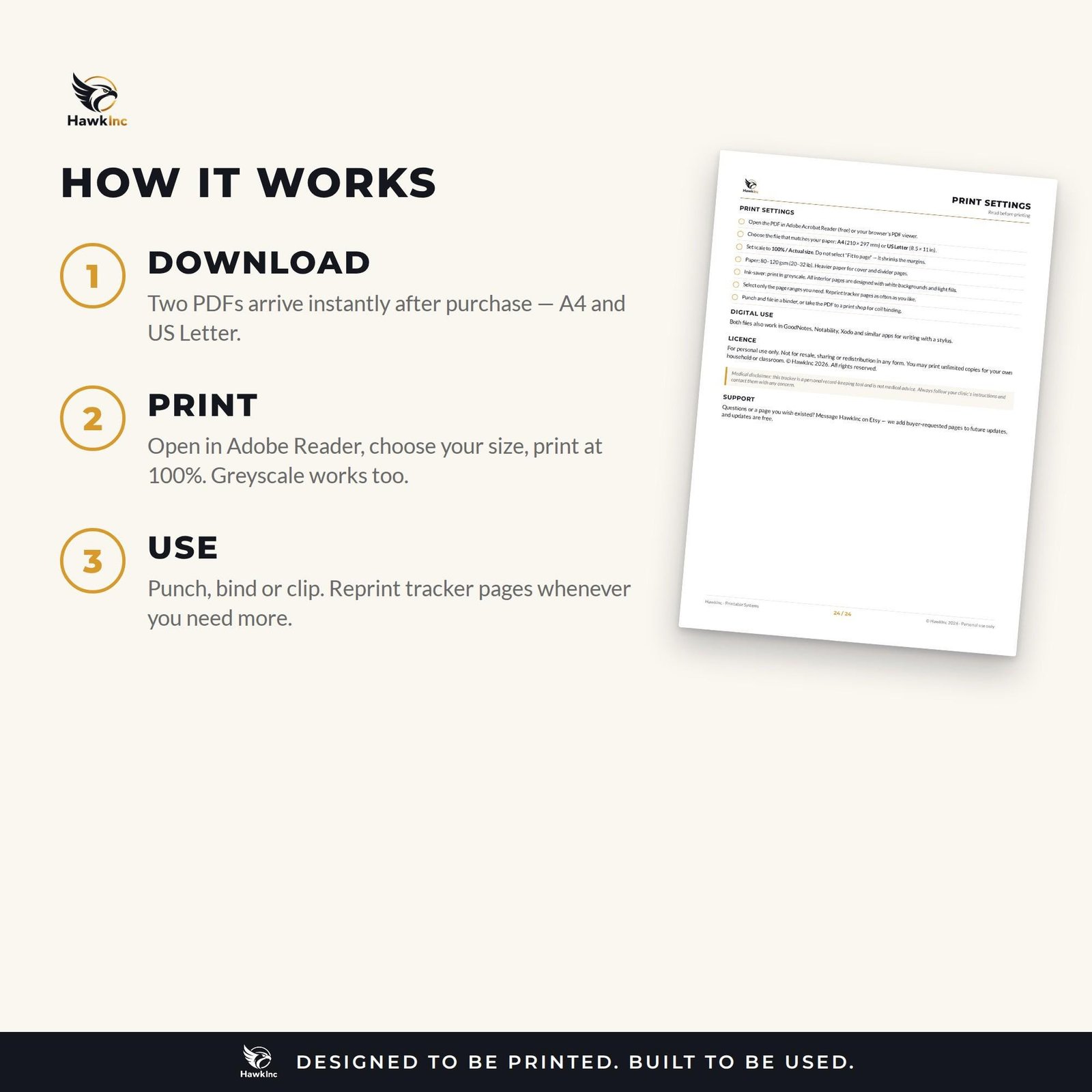 Steps to use the IVF tracker: buy, download the PDF, print at 100 percent and fill in by hand