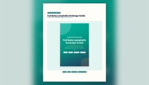 Full Body Lymphatic Drainage Guide ebook cover with massage techniques and circulation chart
