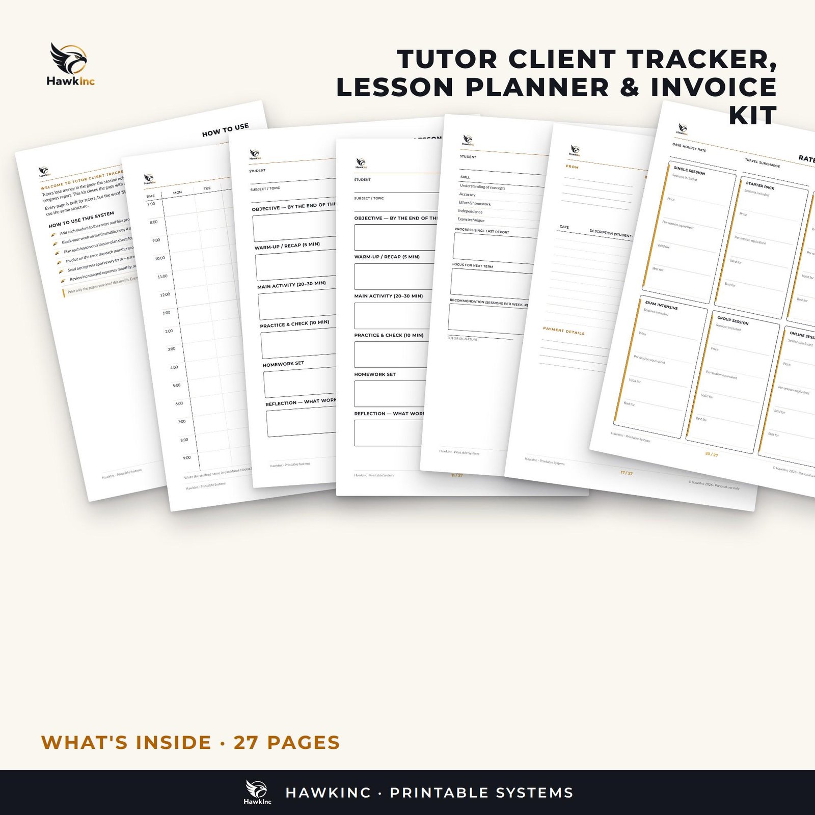 How to organise a tutoring business: tutor planner pages showing the student roster and weekly timetable