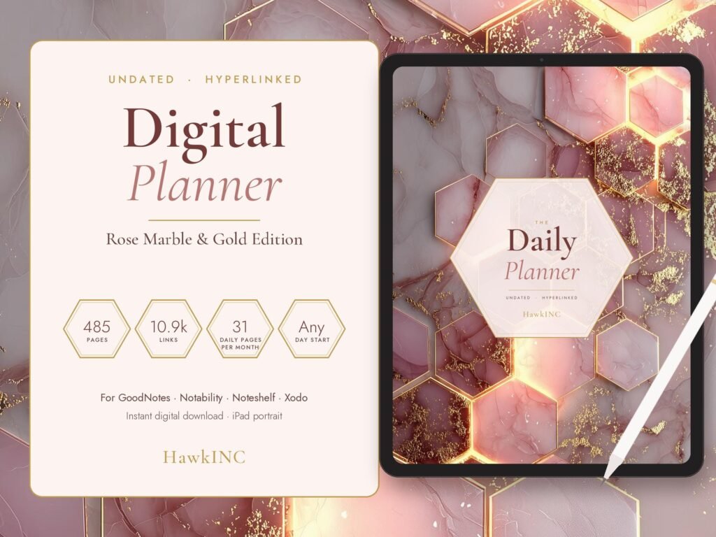 Undated rose gold digital planner used as a 2027 planner on iPad