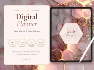Undated rose gold marble digital planner on iPad for GoodNotes and Notability